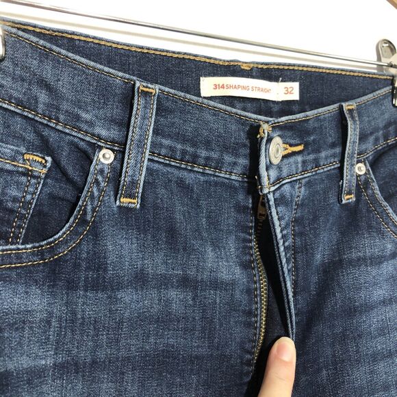 Levi's 314 Jeans Womens 32 Blue Shaping Straight Hi Rise Tummy Slimming Raw Hem - Picture 6 of 12